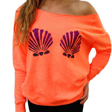 shell printed women off shoulder tops long sleeve hoodies slim fit casual mermaid sweatshirts pullovers J4U66