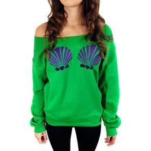 Shell Printed Off Shoulder Tops Long Sleeve Hoodies Slim Fit Casual Mermaid Sweatshirts Pullovers J4U66