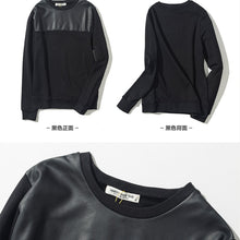 Hoody O-Neck Long Sleeve Cotton Pu Patchwork Lady Casual Hoodies Tracksuit For Femeal J4U66