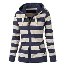 Striped Zipper Hoodies Sweatshirts Jumper Tops Femme Hooded Pullovers Tracksuits Clothes J4U66