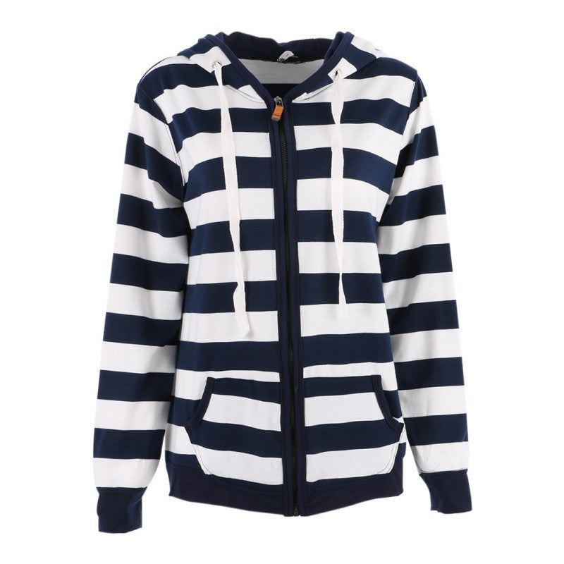 Striped Zipper Hoodies Sweatshirts Jumper Tops Femme Hooded Pullovers Tracksuits Clothes J4U66