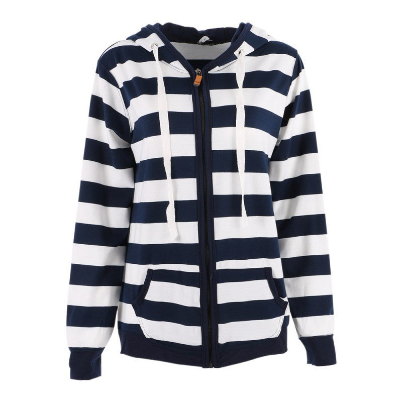 women striped zipper hoodies sweatshirts jumper tops femme hooded pullovers tracksuits clothes J4U66