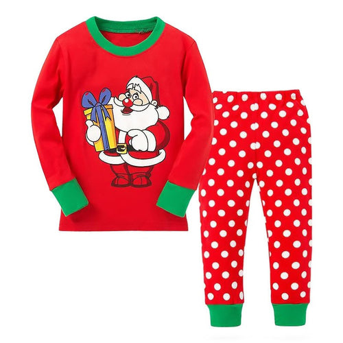 2pcs kids clothing set cotton long sleeve children santa print suit clothes sets 2~7 years J4U66