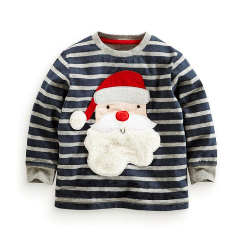 Cute Baby Boys Girl Long Sleeve Cotton Striped T shirts Children T-shirt Kids Infant Clothing Christmas Gifts J4U66