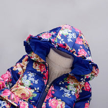 Kids Girls Warm Thick Hooded Floral Down Coat Children Warm Jacket Snowsuit Outwear Clothes J4U66