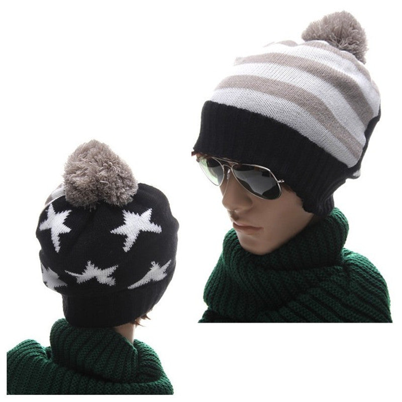 men women knitted hats american flag star stripes bobble beanie ski hat thick cap unisex headwear J4U66
