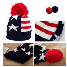 men women knitted hats american flag star stripes bobble beanie ski hat thick cap unisex headwear J4U66