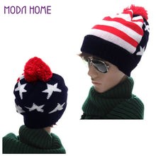 men women knitted hats american flag star stripes bobble beanie ski hat thick cap unisex headwear J4U66