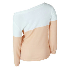 sexy off shoulder women basic pullovers long sleeve knitted warm sweaters jumper tops patchwork pullovers J4U66