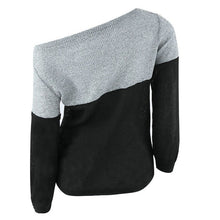 Sexy Off Shoulder Basic Pullovers Long Sleeve Knitted Warm Sweaters Jumper Tops Patchwork Pullovers J4U66