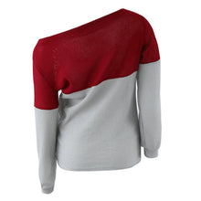 sexy off shoulder women basic pullovers long sleeve knitted warm sweaters jumper tops patchwork pullovers J4U66