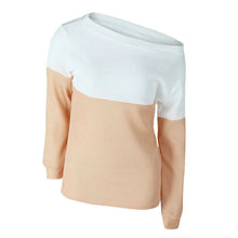 sexy off shoulder women basic pullovers long sleeve knitted warm sweaters jumper tops patchwork pullovers J4U66