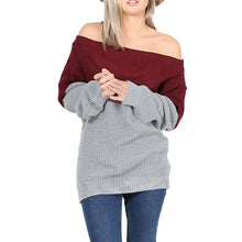 Sexy Off Shoulder Basic Pullovers Long Sleeve Knitted Warm Sweaters Jumper Tops Patchwork Pullovers J4U66