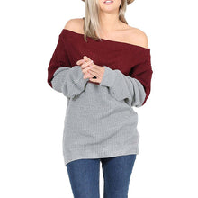 sexy off shoulder women basic pullovers long sleeve knitted warm sweaters jumper tops patchwork pullovers J4U66