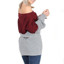Sexy Off Shoulder Basic Pullovers Long Sleeve Knitted Warm Sweaters Jumper Tops Patchwork Pullovers J4U66