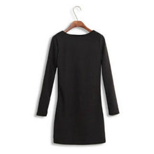 Slim All-match V-neck Long-sleeve Bodycon Pencil Women Mini Dress J4U66