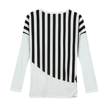 women casual t-shirts striped patchwork chest pocket long sleeve t-shirts women tops tee white black J4U66