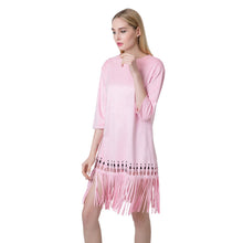 women dress round neck zipper back faux suede tassel hem casual dress plus size vestidos women clothing J4U66