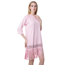 women dress round neck zipper back faux suede tassel hem casual dress plus size vestidos women clothing J4U66