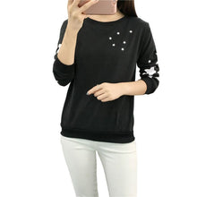women hoodies embroidery star pattern cotton thick velvet warm long sleeve round neck sweatshirts clothes J4U66