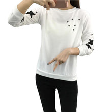women hoodies embroidery star pattern cotton thick velvet warm long sleeve round neck sweatshirts clothes J4U66
