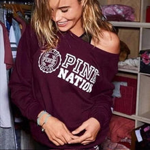 Off Shoulder Hoodie Pink Letter Print Sweatshirt Knitted Long Sleeve Pullovers Poleroneujer Harajuku Tops J4U66