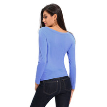 womens tops sexy v neck ruched front t-shirts ladies long sleeve solidcolor tees casual blue shirt blusas J4U66