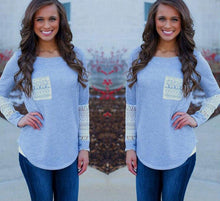 long-sleeved t shirt casual sexy lace pocket women Crochet t shirt  Knitted Slim Top t-shirt plus size J4U66