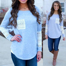 long-sleeved t shirt casual sexy lace pocket women Crochet t shirt  Knitted Slim Top t-shirt plus size J4U66