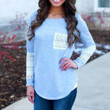 long-sleeved t shirt casual sexy lace pocket women Crochet t shirt  Knitted Slim Top t-shirt plus size J4U66