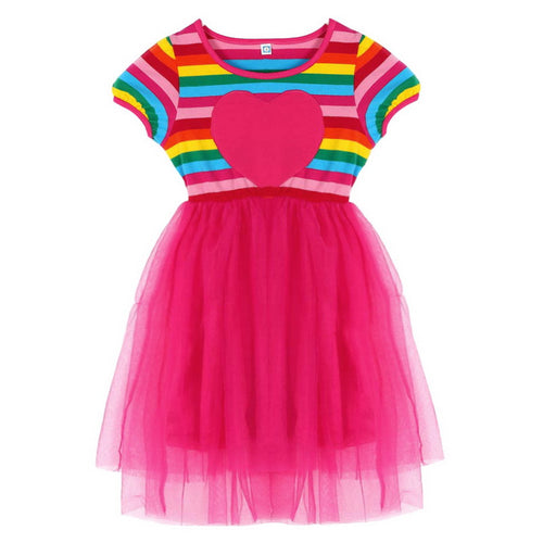 BOBORA Kids Baby Girl Toddler Rainbow Striped Tutu Dresses Girls Top Party Dress Outfit Clothes J4U66