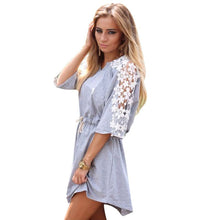 BOHOWomen's Casual Short Shirt Dress Belted Short Sleeve V-Neck Beach Dresses J4U66