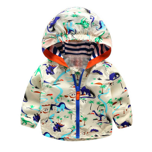 Baby Boys Jackets Children Hooded Dinosaur Printed Outerwear 2-6Y Kids Windbreaker Clothes J4U66