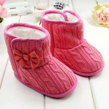 Baby Girl Boy Snow Boots Knit Bowknot Faux Fleece Soft Sole Kids Woolen Yam Knit Fur 3-18 Months J4U66