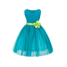 Baby Girl Princess Dress Dreamlike Lake Blue Sleeveless Green Floral Belt Dress Wedding Party Birthday Clothes J4U66