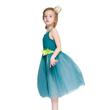 Baby Girl Princess Dress Dreamlike Lake Blue Sleeveless Green Floral Belt Dress Wedding Party Birthday Clothes J4U66
