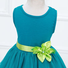 Baby Girl Princess Dress Dreamlike Lake Blue Sleeveless Green Floral Belt Dress Wedding Party Birthday Clothes J4U66