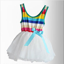 Baby Girls Puffy Dress Dancing Clothes Princess Tutu Rainbow Striped Dresses Kids Clothing J4U66