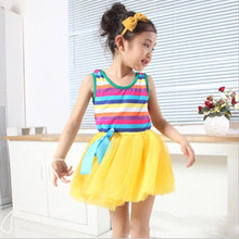 Baby Girls Puffy Dress Dancing Clothes Princess Tutu Rainbow Striped Dresses Kids Clothing J4U66