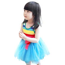 Baby Girls Puffy Dress Dancing Clothes Princess Tutu Rainbow Striped Dresses Kids Clothing J4U66