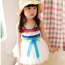 Baby Girls Puffy Dress Dancing Clothes Princess Tutu Rainbow Striped Dresses Kids Clothing J4U66