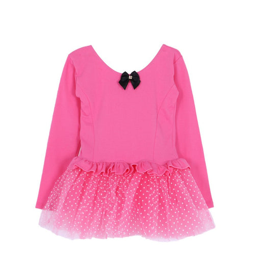 Baby Girls 3-8 Years Kids Long Sleeve Ballet Tutu Dress Dots Leotard Costume Dancewear J4U66