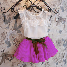 Baby Girls Kids Clothing Sets Chiffon Floral T-shirt+ Bow Skirts Set Party Tutu Dress 2-6Y Clothes J4U66