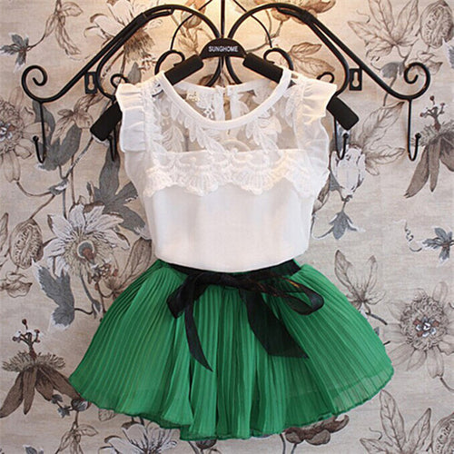 Baby Girls Kids Clothing Sets Chiffon Floral T-shirt+ Bow Skirts Set Party Tutu Dress 2-6Y Clothes J4U66