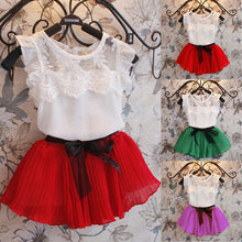 Baby Girls Kids Clothing Sets Chiffon Floral T-shirt+ Bow Skirts Set Party Tutu Dress 2-6Y Clothes J4U66