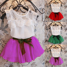 Baby Girls Kids Clothing Sets Chiffon Floral T-shirt+ Bow Skirts Set Party Tutu Dress 2-6Y Clothes J4U66