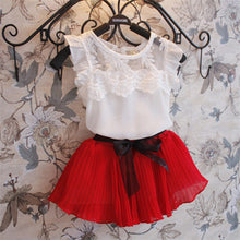 Baby Girls Kids Clothing Sets Chiffon Floral T-shirt+ Bow Skirts Set Party Tutu Dress 2-6Y Clothes J4U66