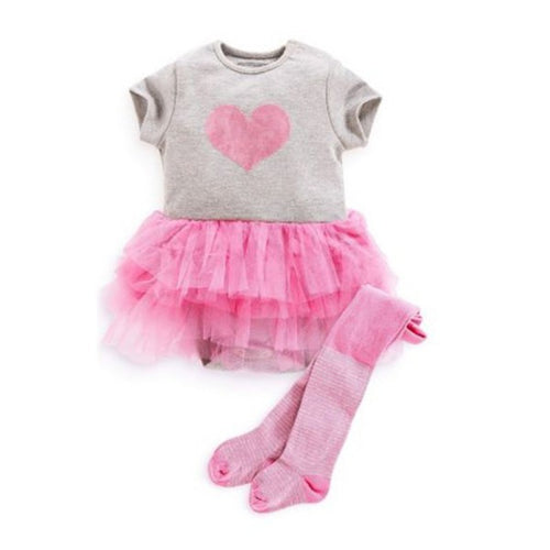 Baby Girls Toddler Puffy Tutu Dress Gauze Love Print Short Sleeve Dress Outfits Infant Clothing for  J4U66