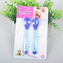 Baby Heat Sensing Thermal Feeding Fork Spoon Kids Weaning Soft Silicone Head 2 Pieces J4U66