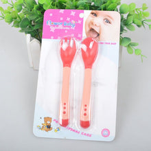 Baby Heat Sensing Thermal Feeding Fork Spoon Kids Weaning Soft Silicone Head 2 Pieces J4U66